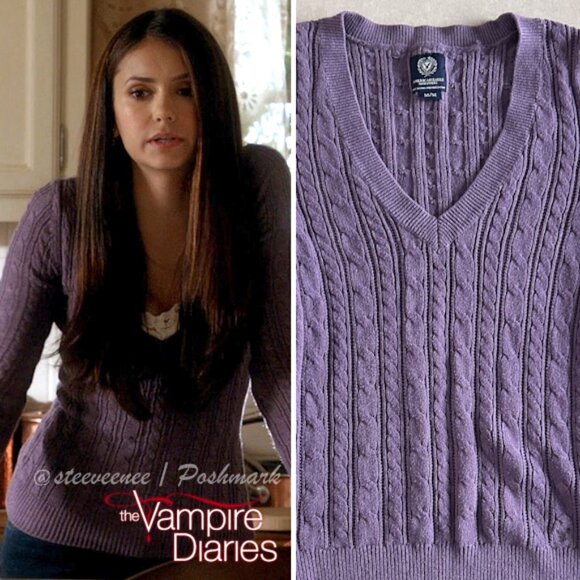 American Eagle Outfitters Wool Blend V-Neck Cable Knit Sweater ASO Elena Gilbert - Picture 1 of 7